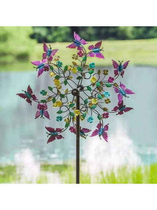 Большой металлический ветряной спиннер с цветами и бабочками, вариант, фото 2
