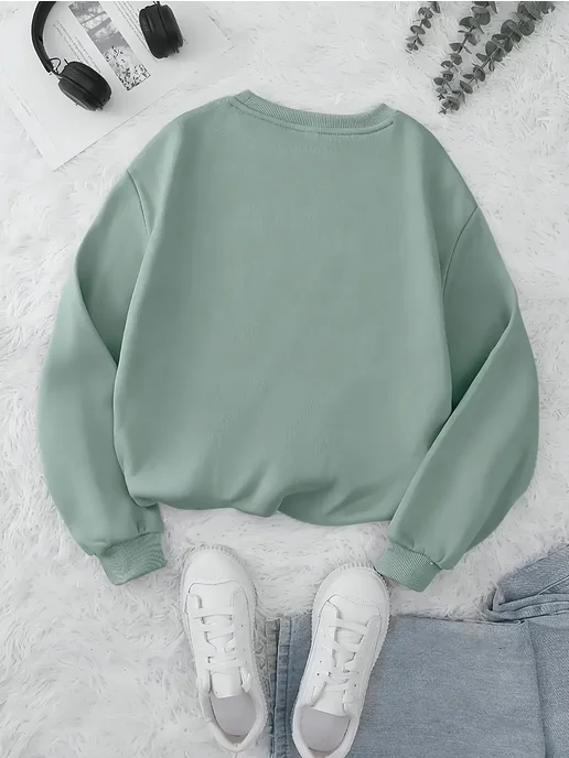 Женская флисовая толстовка OVERSIZE Y2K с цветочным принтом, серый, фото 4