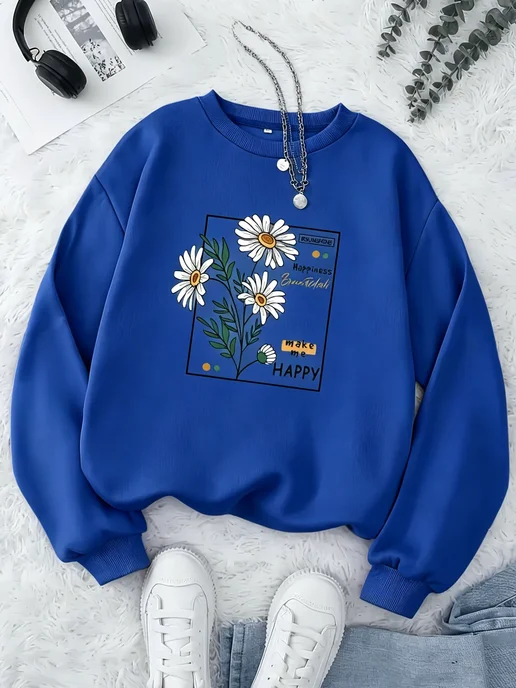 Женская флисовая толстовка OVERSIZE Y2K с цветочным принтом, желтый