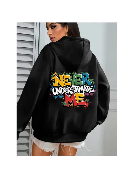 vddjvigo Женские толстовки с капюшоном Never Underestimate Me, бежевый, фото 2