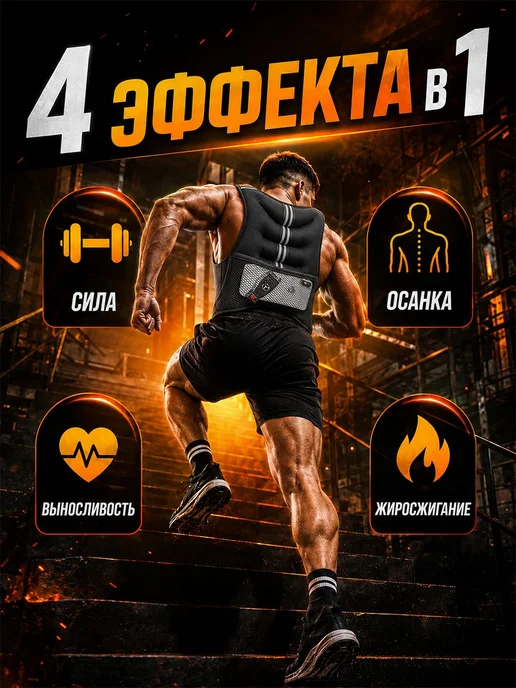 Жилет-утяжелитель Nonstopika, 8 кг, черный, 8 кг, фото 2