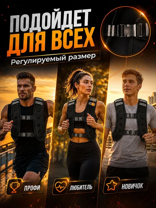 Жилет-утяжелитель Nonstopika, 8 кг, черный, 8 кг, фото 6