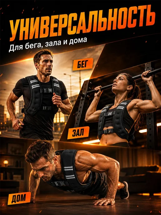Жилет-утяжелитель Nonstopika, 8 кг, черный, 8 кг, фото 8