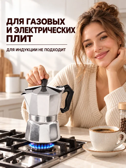 GT Кофеварка гейзерная 150 мл на 3 чашки алюминий, 150 мл, фото 2