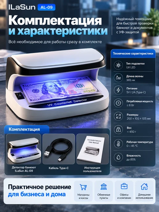 Детектор банкнот портативный УФ, серый, фото 5