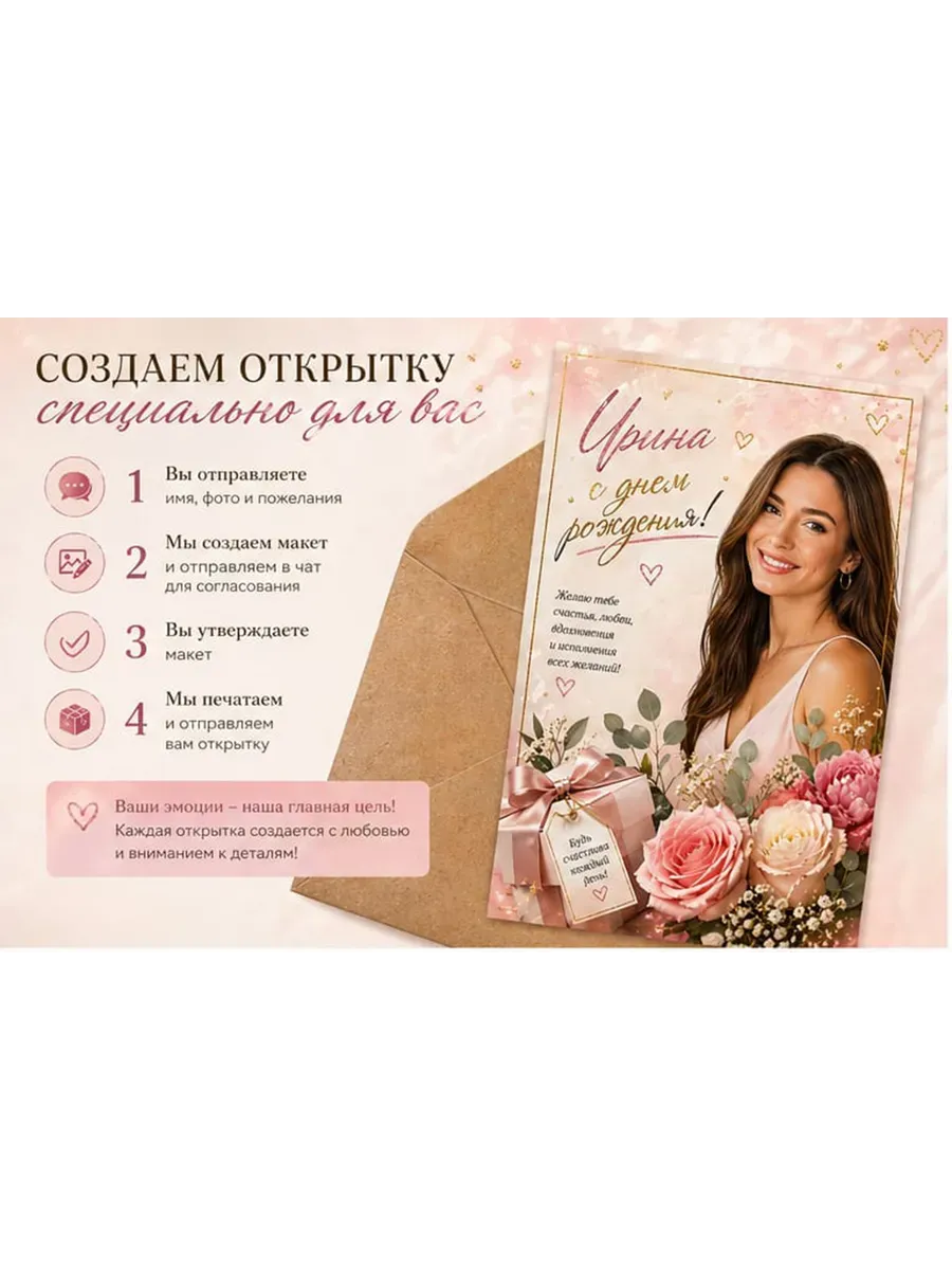 Открытка с вашим фото 10 х 15 см в крафтовом конверте — миниатюра 5