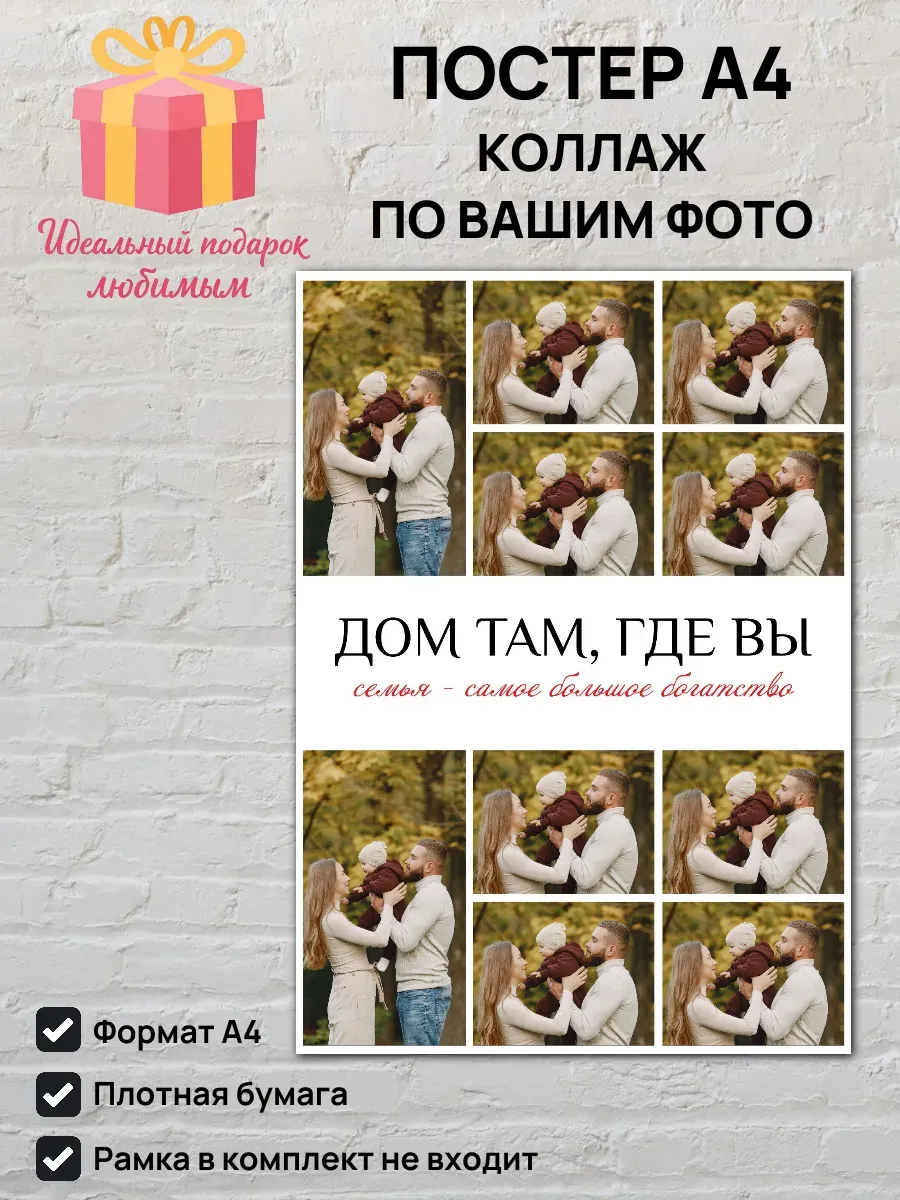 Постер А4 коллаж с вашими фото Семья