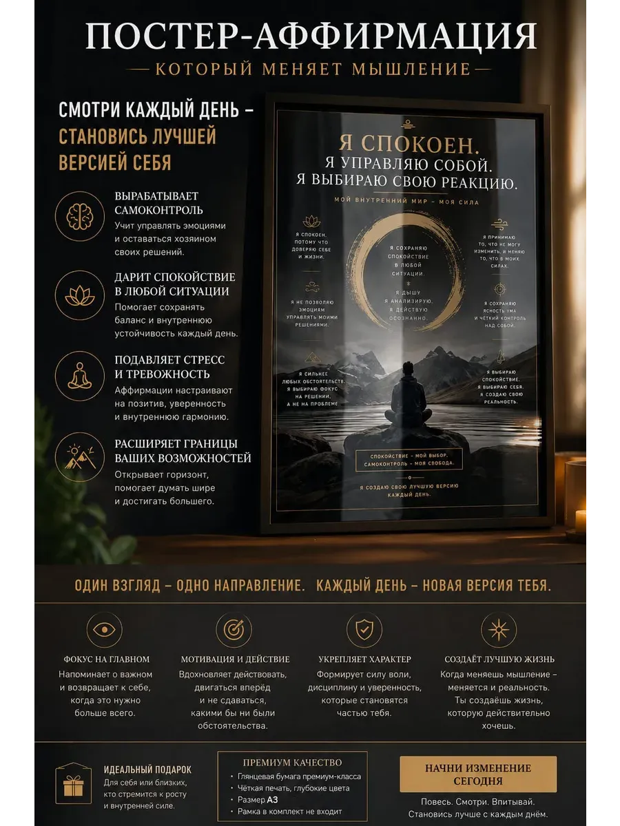 Мотивационный постер А3 Я спокоен