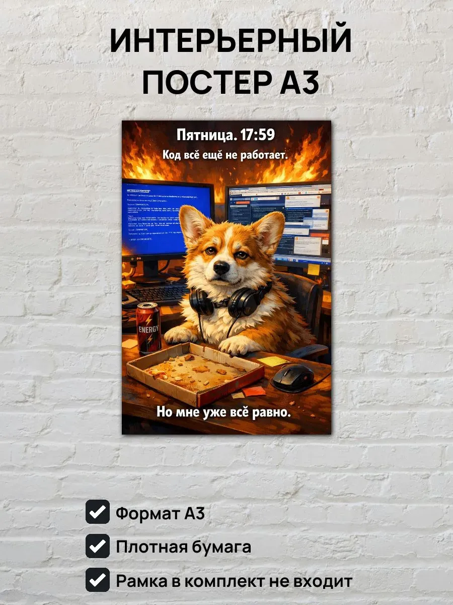 Юмористический постер А3 Пес программист