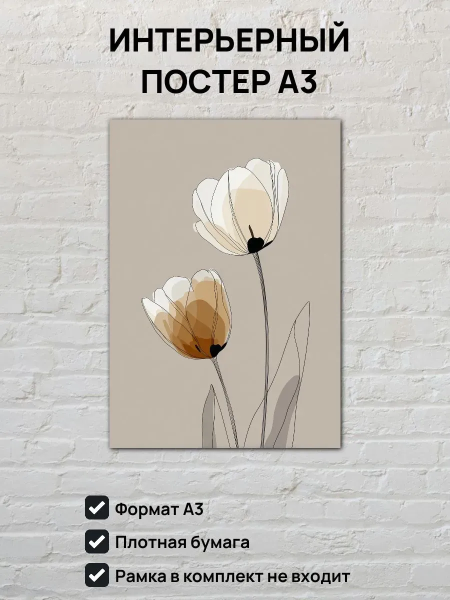 Интерьерный постер А3 Тюльпаны