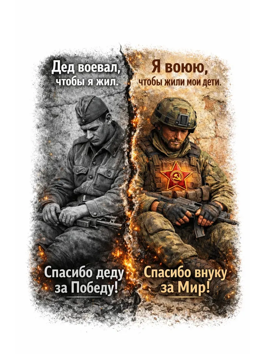 Футболка белая с принтом Спасибо деду за победу — миниатюра 5