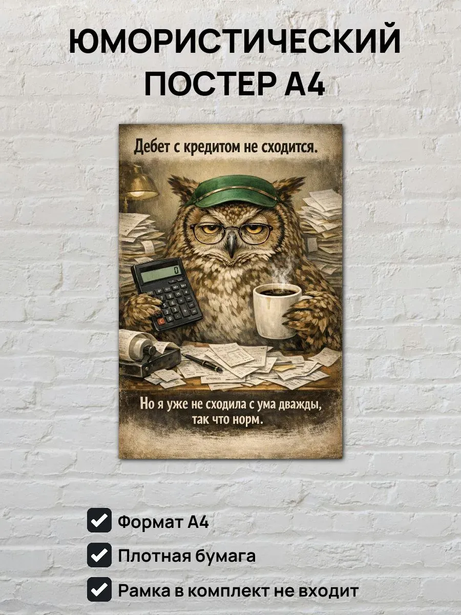 Юмористический постер А4 Сова бухгалтер