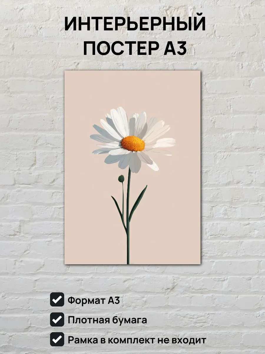 Интерьерный постер А3 Ромашка
