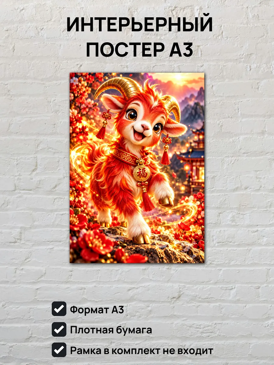 Интерьерный постер А3 Красная Огненная Коза