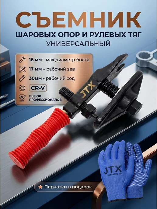 JTX Съемник наконечников рулевых тяг универсальный с ручкой, черный
