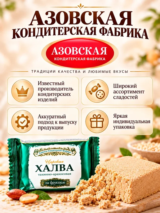 Азовская кондитерская фабрика Халва подсолнечная азовская в коробке, ГОСТ 2 кг, 2 шт, 180 г, фото 6