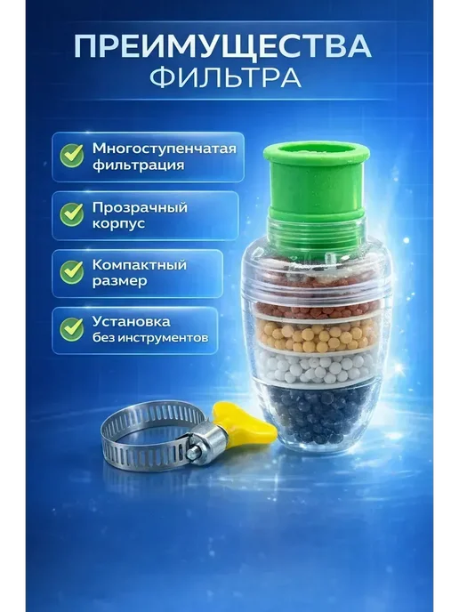 ФранклинМАРТ Фильтры проточные Фильтр насадка воды кран со для работы, зеленый, фото 2