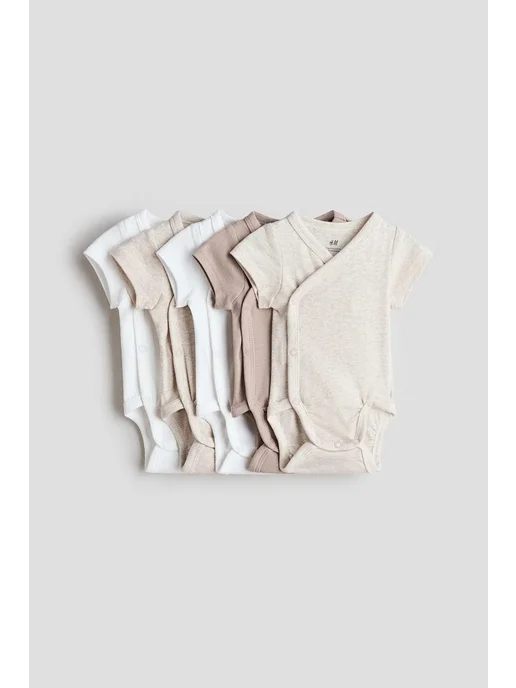 H&M Хлопковые боди 5 штук, бежевый
