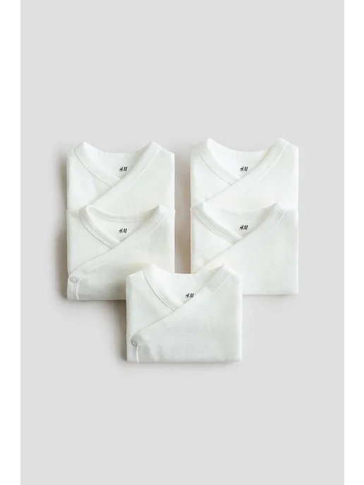 H&M Хлопковые боди 5 штук, белый, фото 2