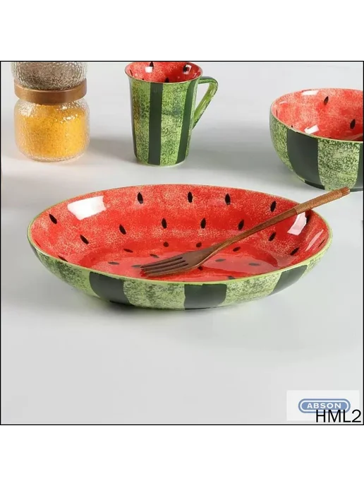 Миска белая с темно-зелёным рисунком, 20.5 см, белый, фото 3