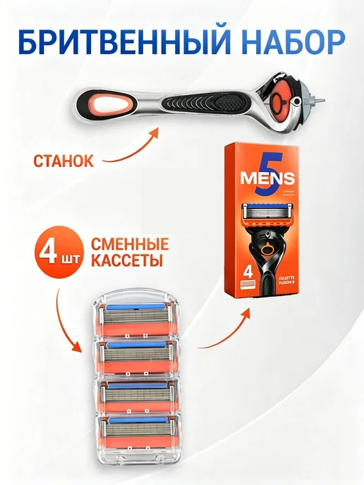 Бритвенный станок многоразовый + 4 сменные кассеты, вариант