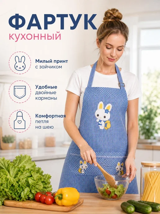 Фартук кухонный полиэстеровый в клетку, вариант