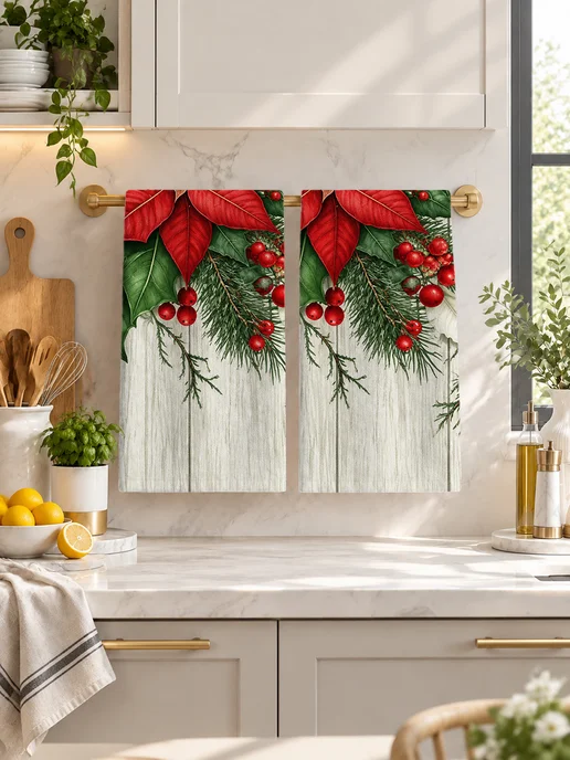 Полотенце кухонное с принтом poinsettia для посуды, вариант, фото 4