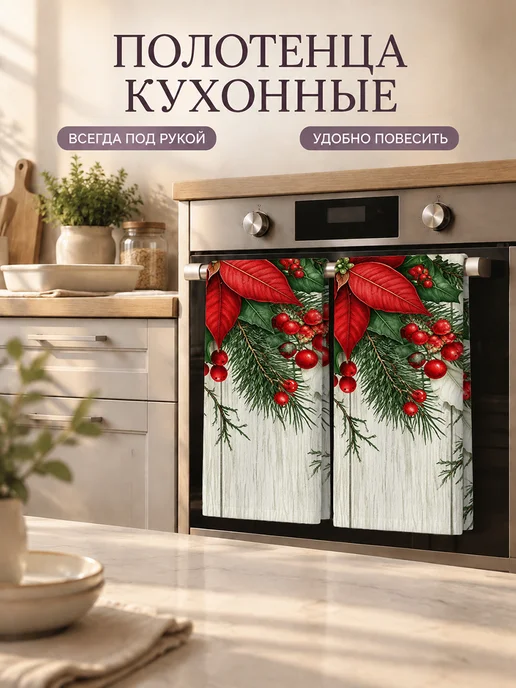 Полотенце кухонное с принтом poinsettia для посуды, вариант, фото 7