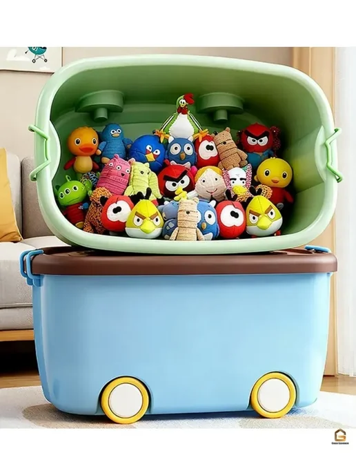 Корзина для игрушек большая с крышкой, зеленый, фото 2