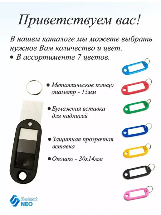 Бирка для ключей, 100 шт, зеленые с кольцом, 100 шт, фото 2