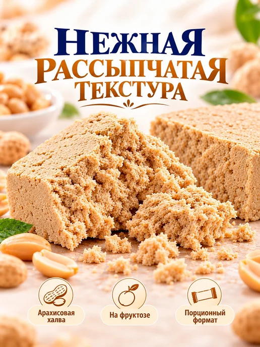 Азовская кондитерская фабрика Халва без сахара Тахинно-арахисовая Царская, 2шт по 180гр, 10 шт, 180 г, фото 2
